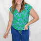 Tribal Green & Blue Floral Cinched Top