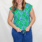 Tribal Green & Blue Floral Cinched Top