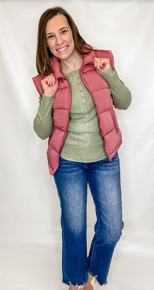 Mauve Casual Comfy Puffer Vest