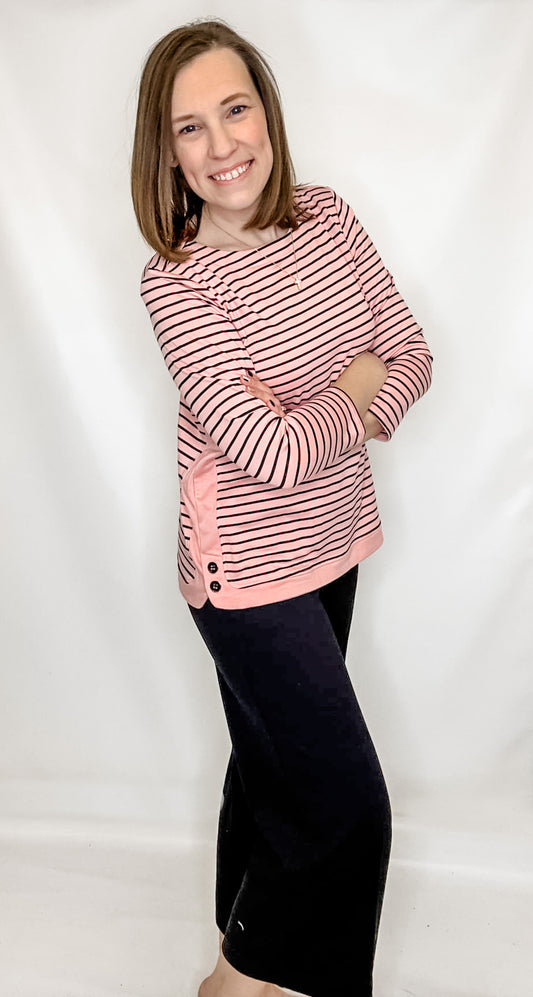 Multiples Pink & Black 3/4 Sleeve Top with Side Buttons