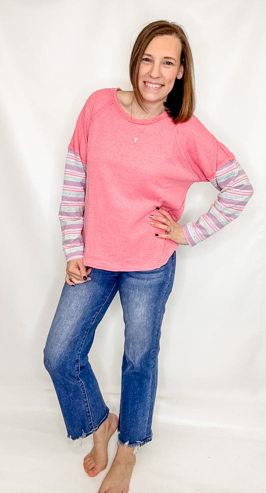 Pink & Stripes Long Sleeve Knit Top