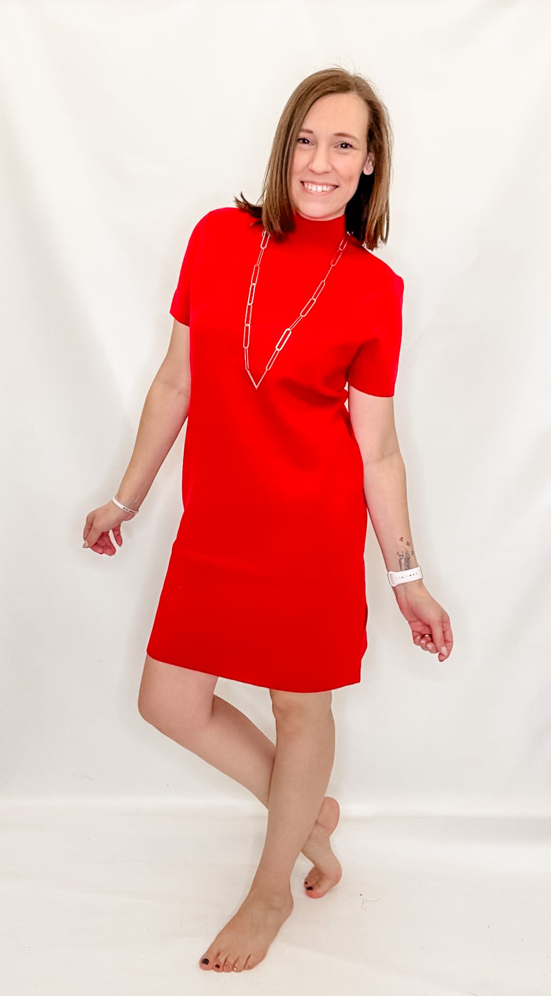 Charlie B Cranberry Red Shoet Sleeve Sweater Dress