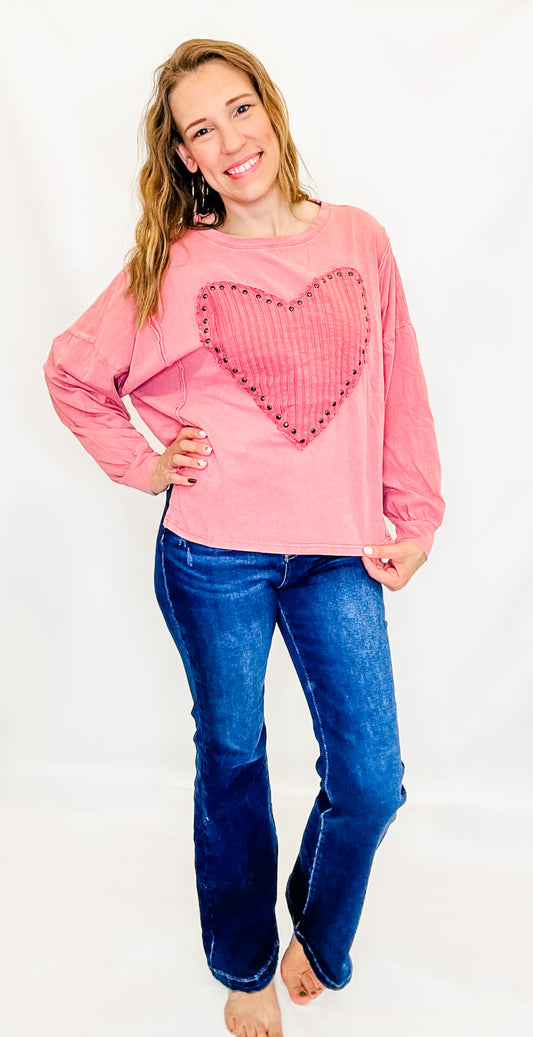 Mauve Heart Studs Long Sleeve