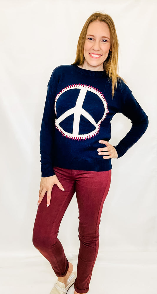 Charlie B Navy Peace Whipstitch Sweater