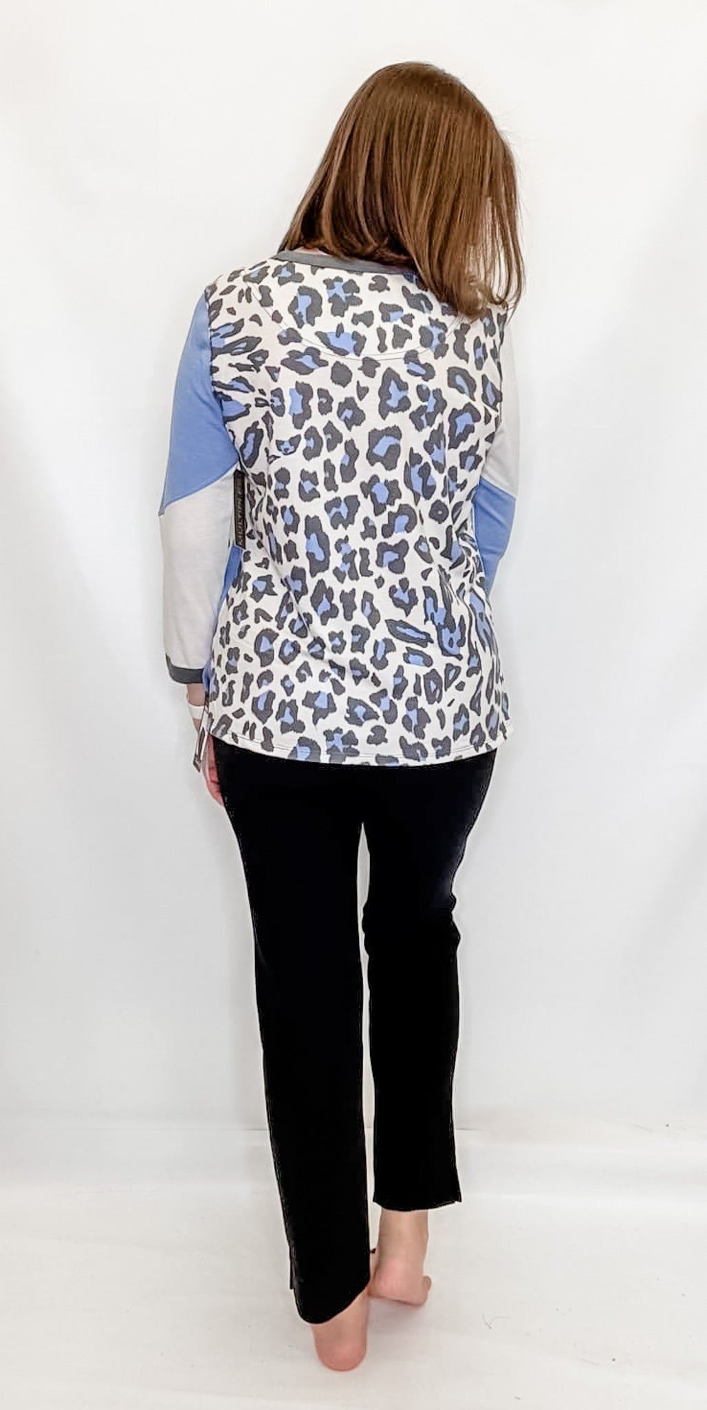 Multiples Cornflower & Leopard 3/4 Sleeve Top