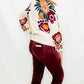 Charlie B Floral Printed Beige Mock Neck Sweater