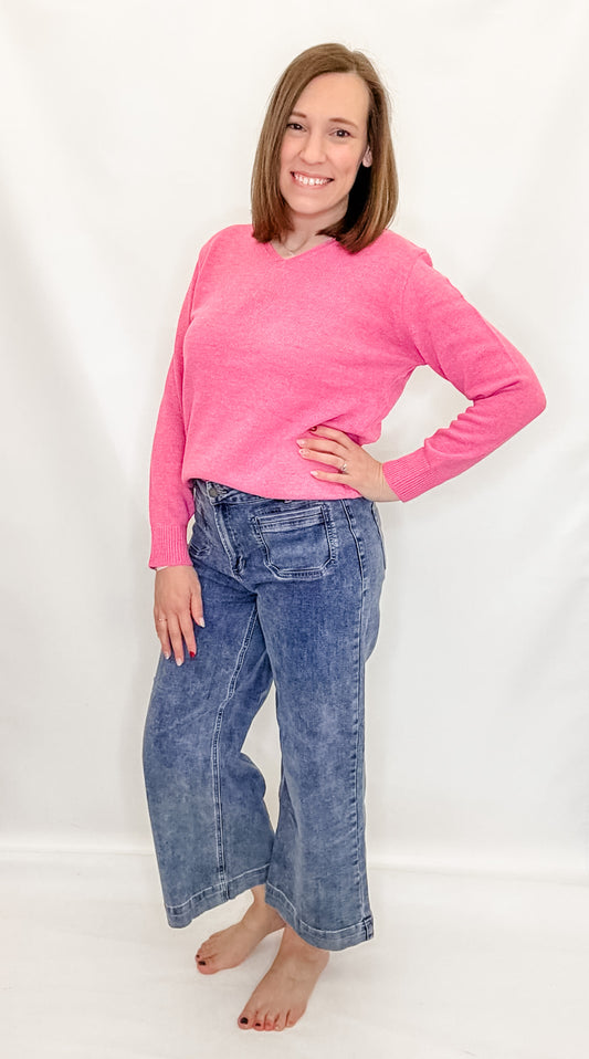 Pink V-Neck Lightweight Sweater