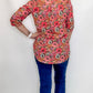 Colorful Floral & Mocha 3/4 Sleeve Top