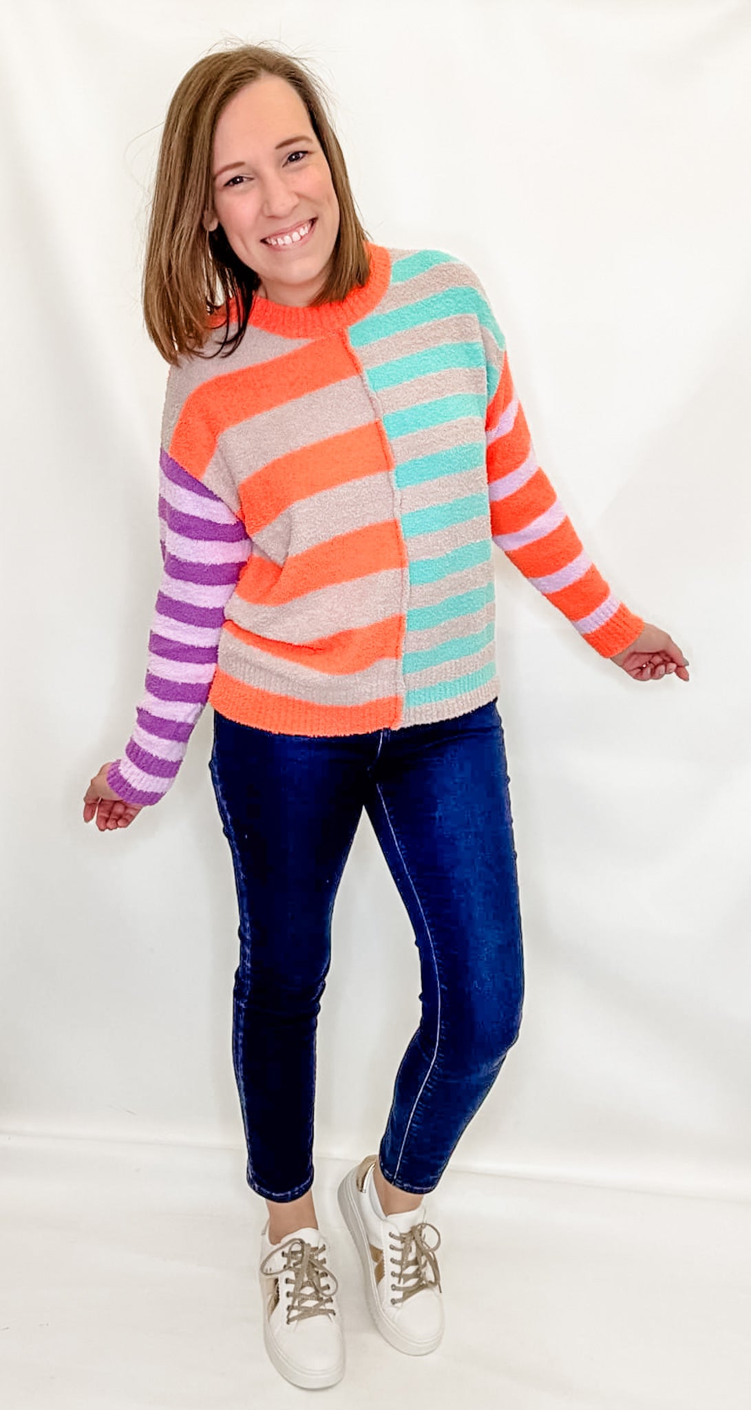 Neon Orange, Mint, & Purple Stripe Sweater