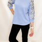 Multiples Cornflower Blue & Floral 3/4 Sleeve Top