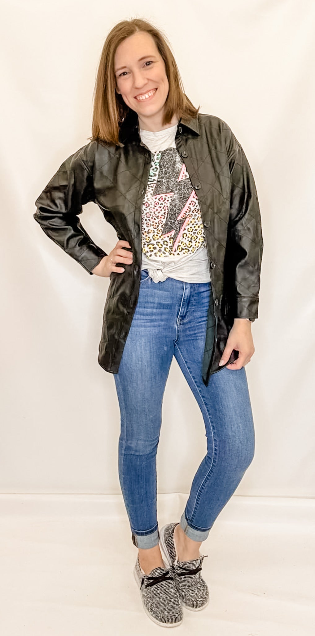 Black Quilted Faux Leather Jacket