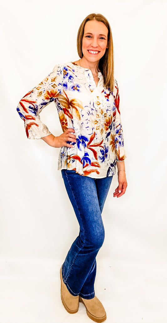 Multiples Ivory & Rust Floral Top