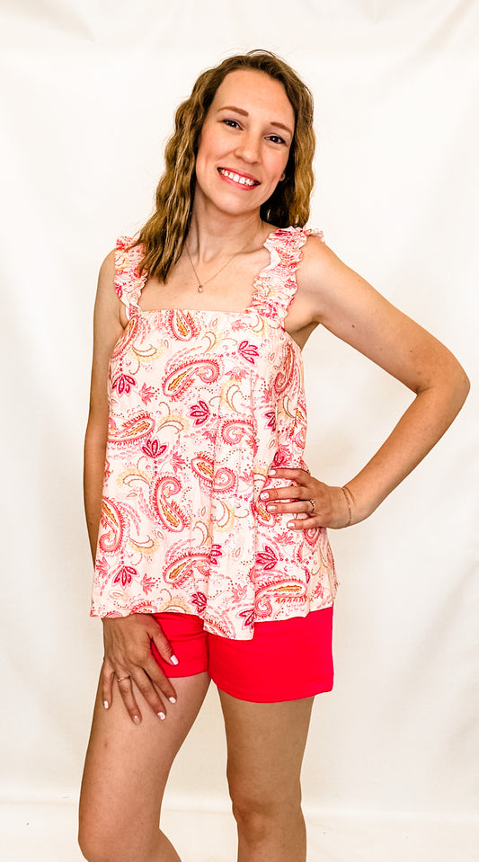 Pink Paisley Smocked Shoulder Tank