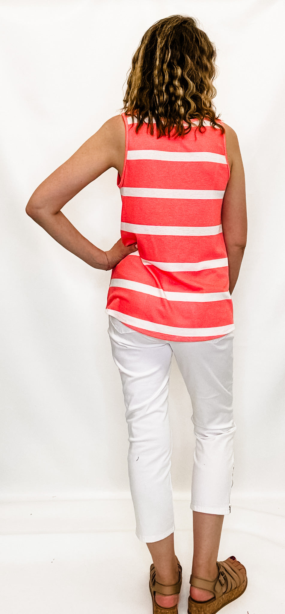 Coral & White Striped Tank Top