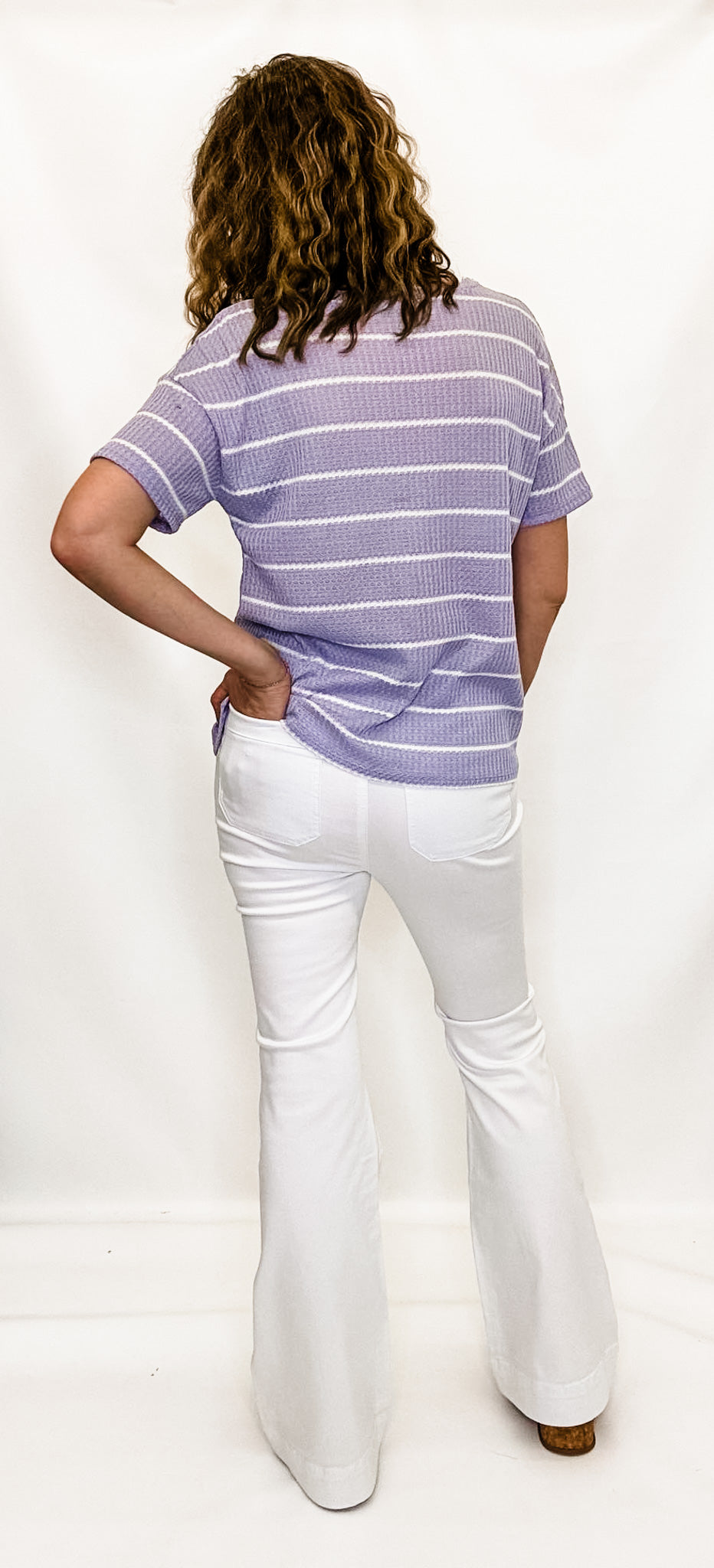 Lavender Waffle-Knit Striped Short Sleeve