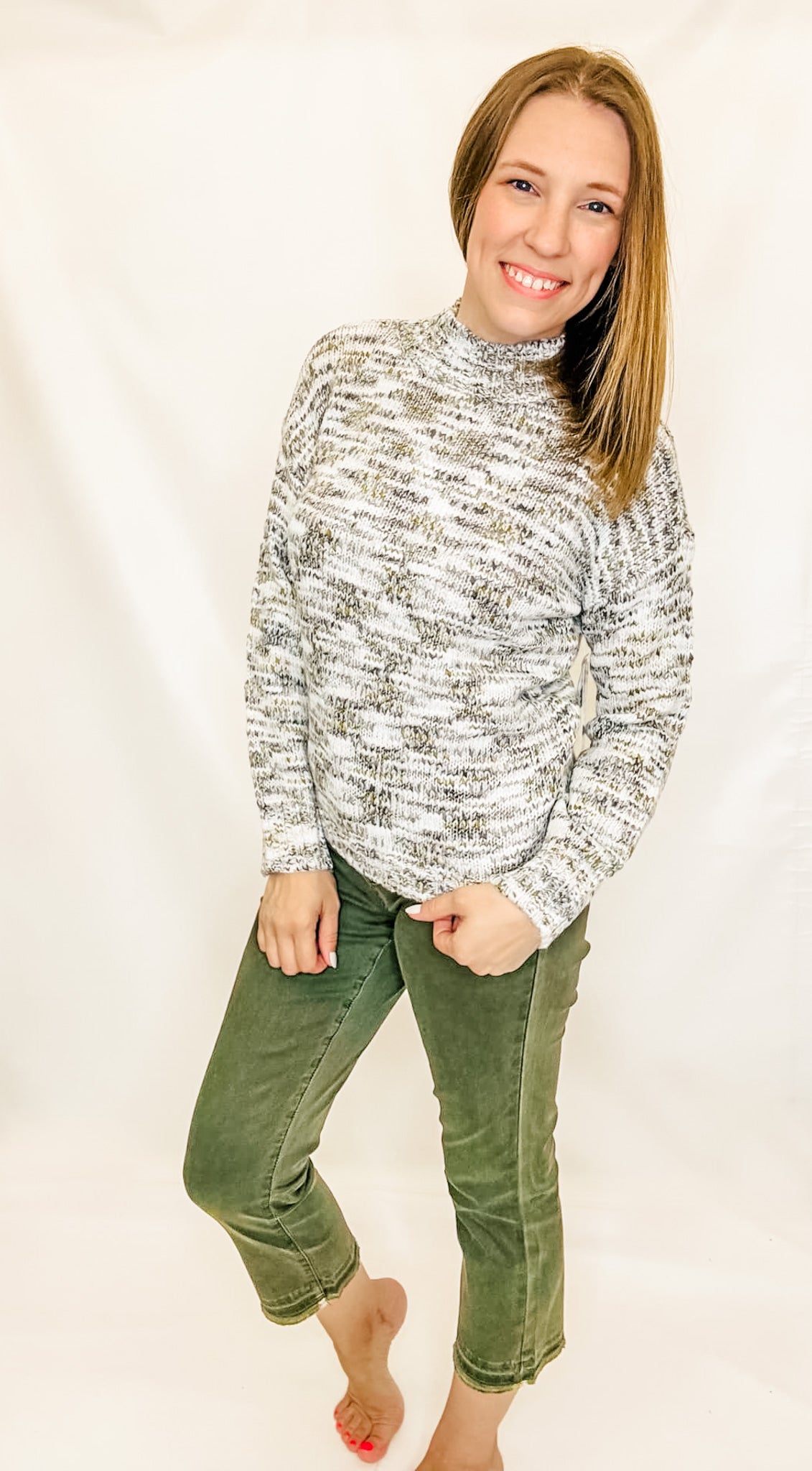 Tribal Aloe Green Mock Neck Sweater