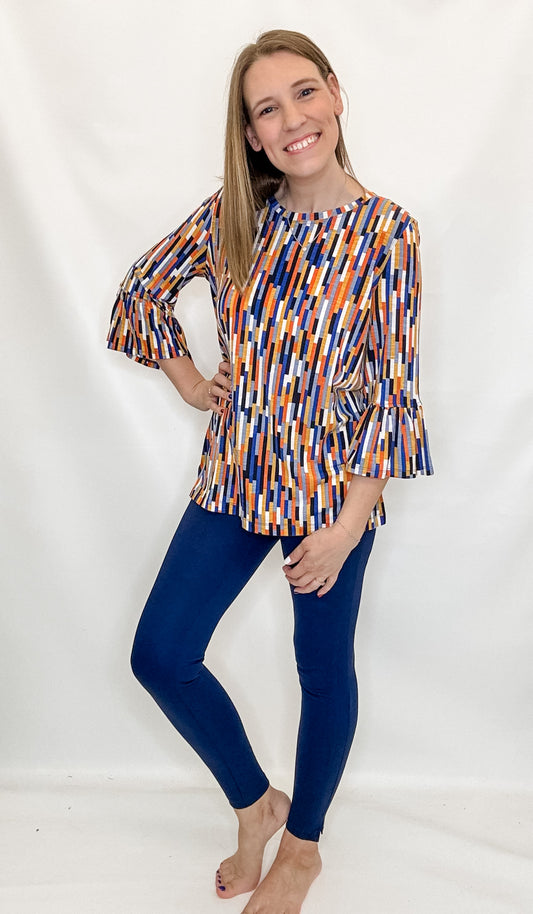 Multiples Orange & Blue Ruffle Sleeve Top