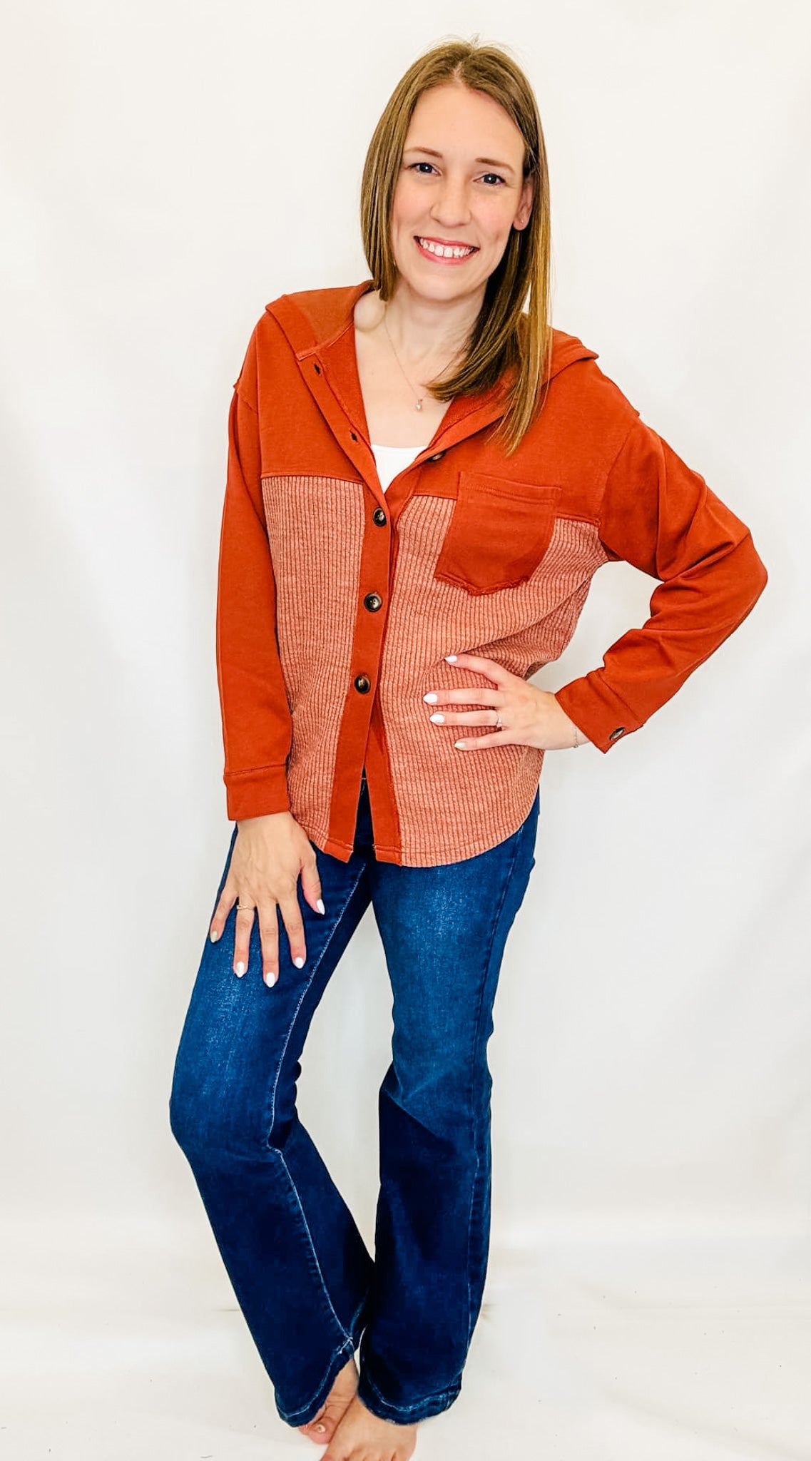 Rust Two-Tone Jacket with Hood