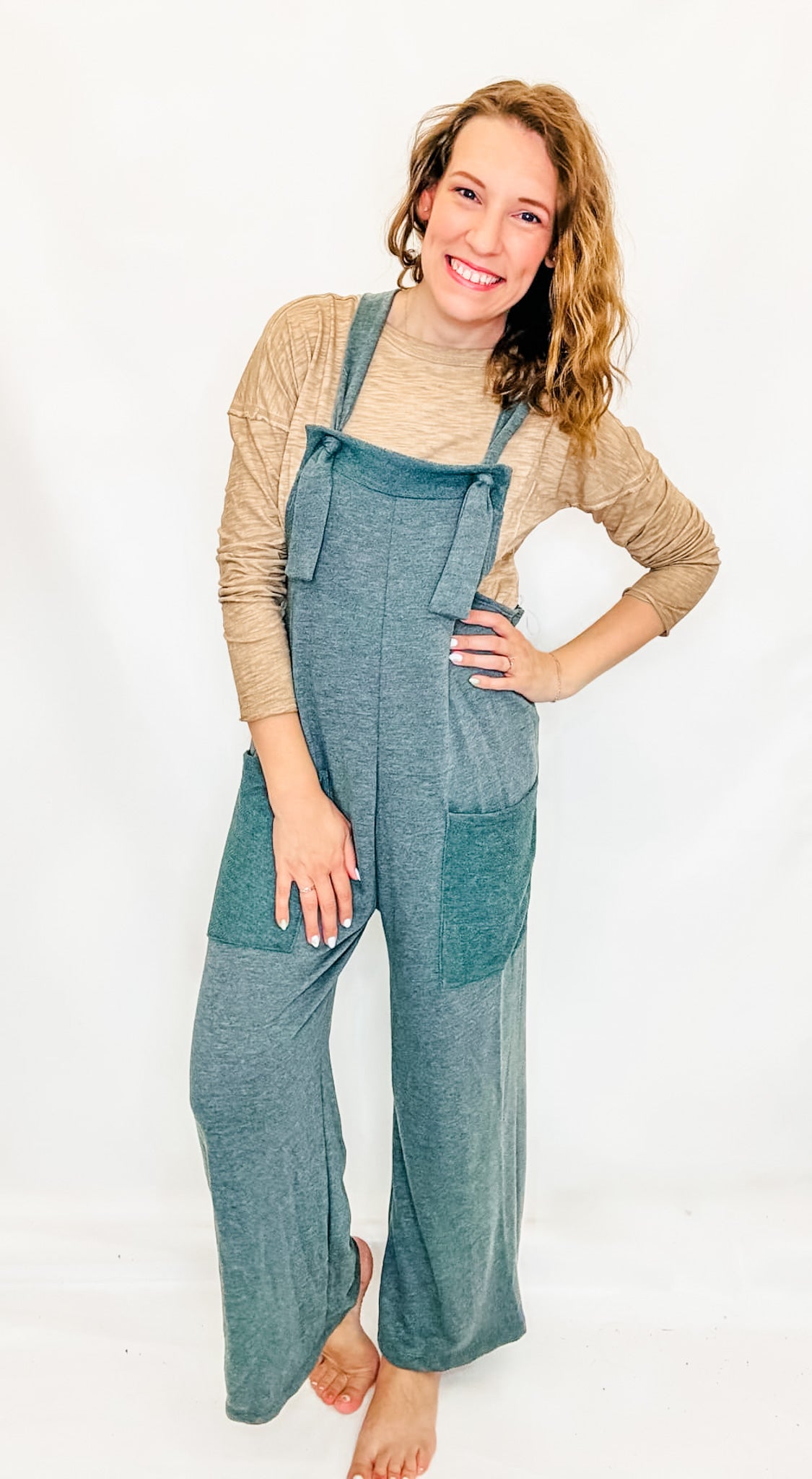 Forest Green Casual Tie-Strap Jumpsuit