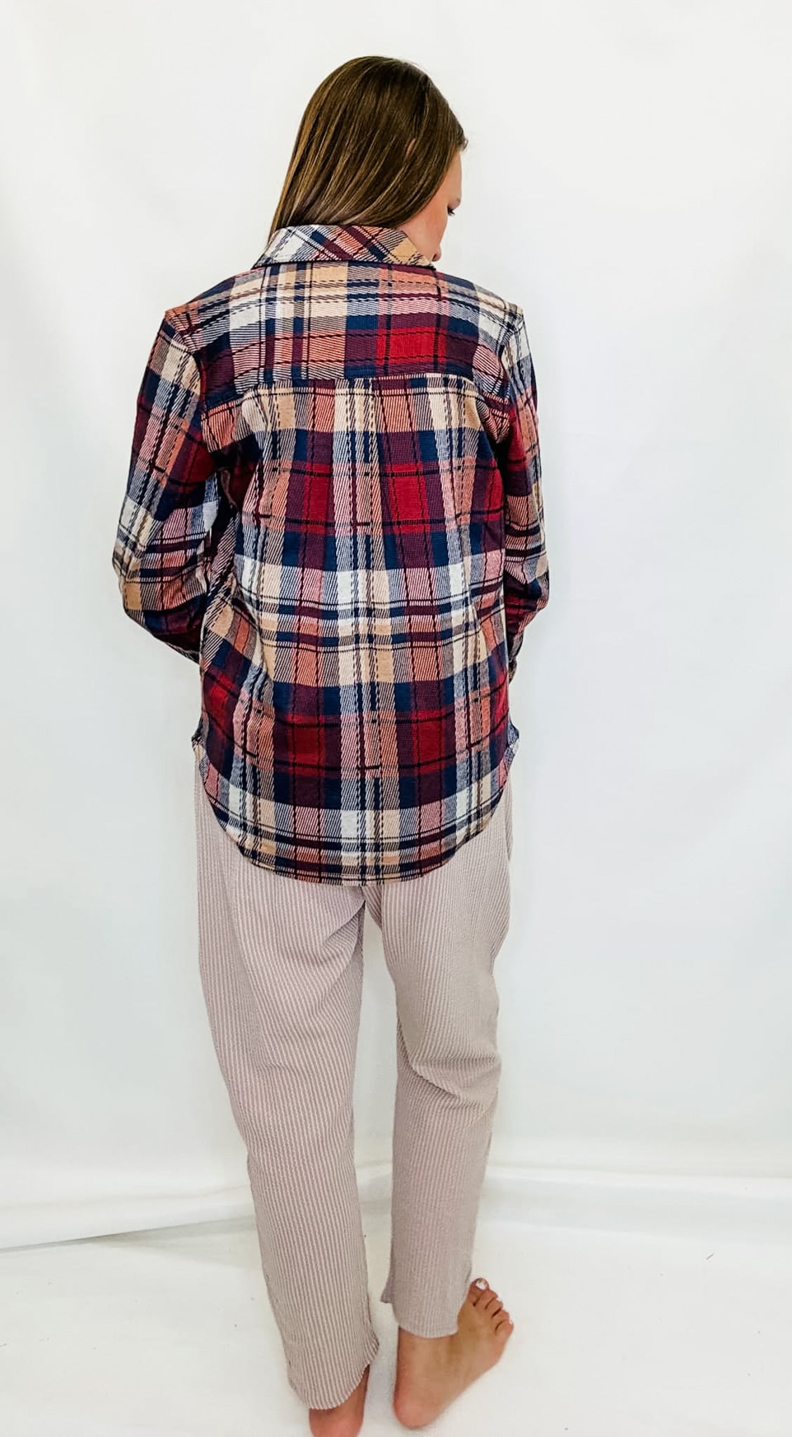 Rust & Navy Plaid Shirt Jacket