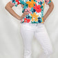 Teal & Orange Floral Print Short Sleeve