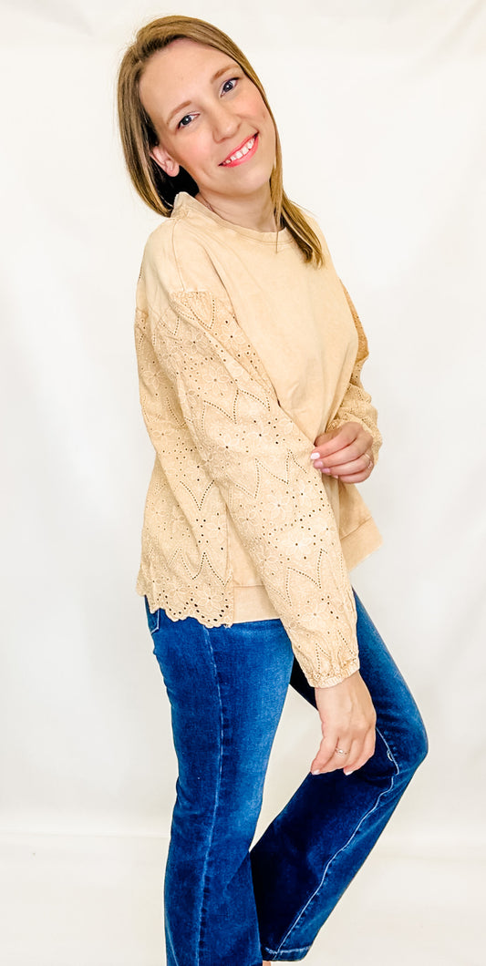 Almond Eyelet Lace  Long Sleeve