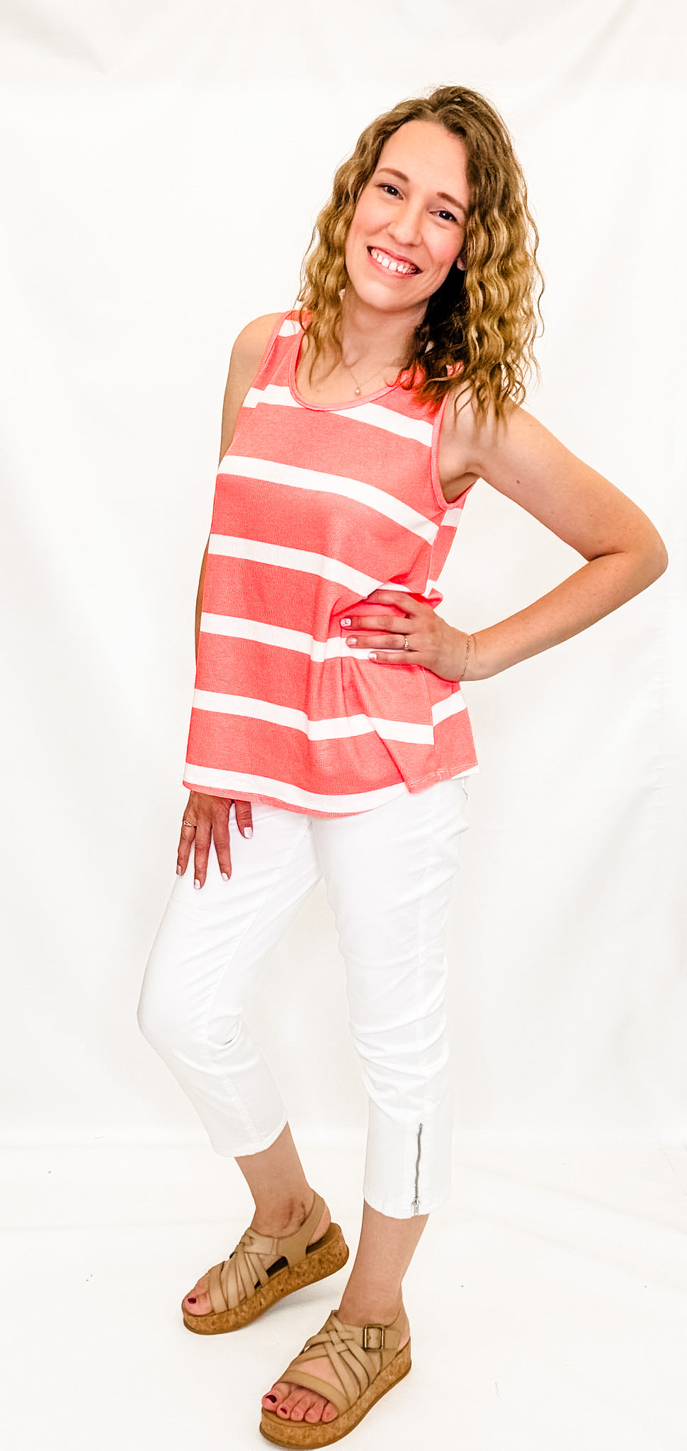 Coral & White Striped Tank Top