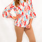 Multiples Aqua & Red Zig Zag 3/4 Sleeve Top