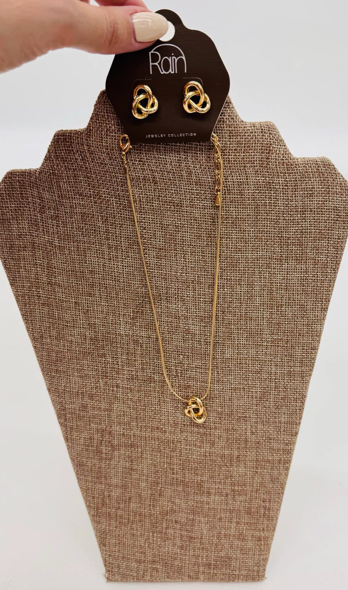 Gold Love Knot Necklace & Earrings Set