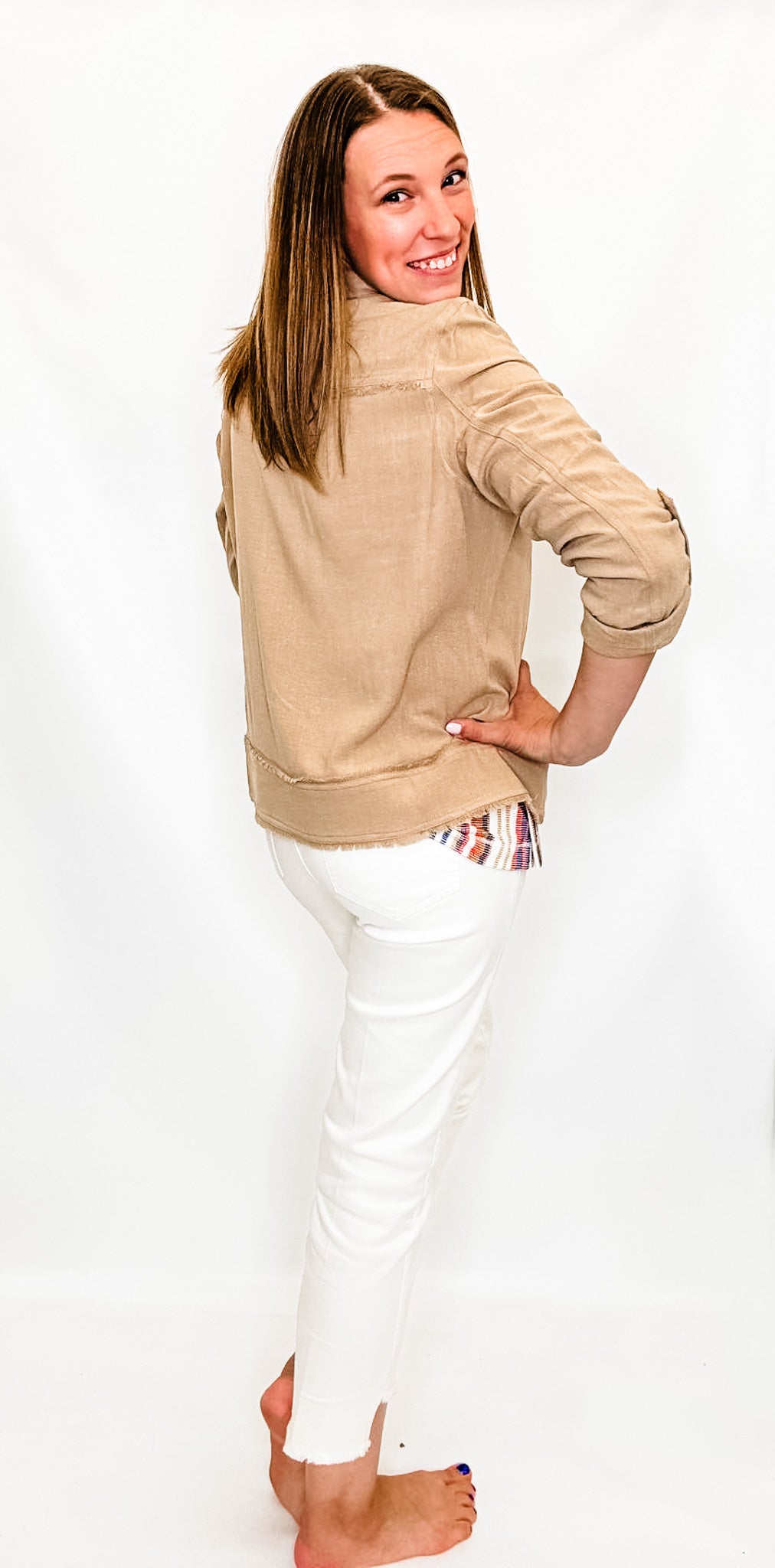 Multiples Khaki Fringe Hem Jacket