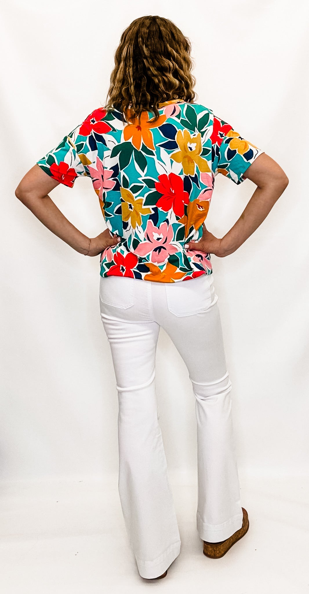 Teal & Orange Floral Print Short Sleeve