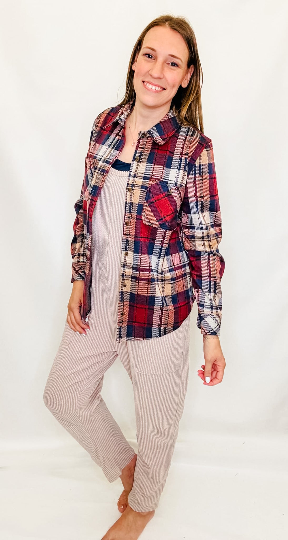 Rust & Navy Plaid Shirt Jacket