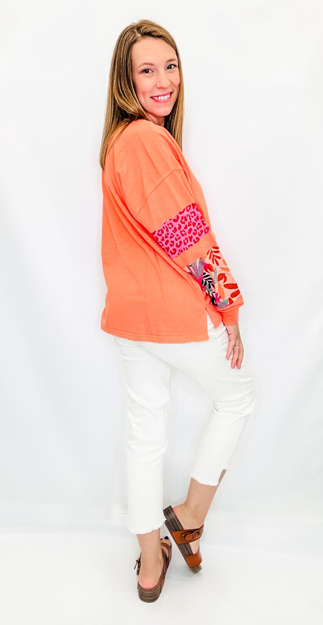 Coral & Tropical Stripe Crew Neck