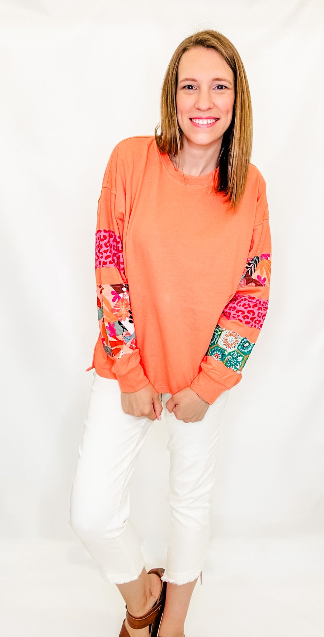 Coral & Tropical Stripe Crew Neck