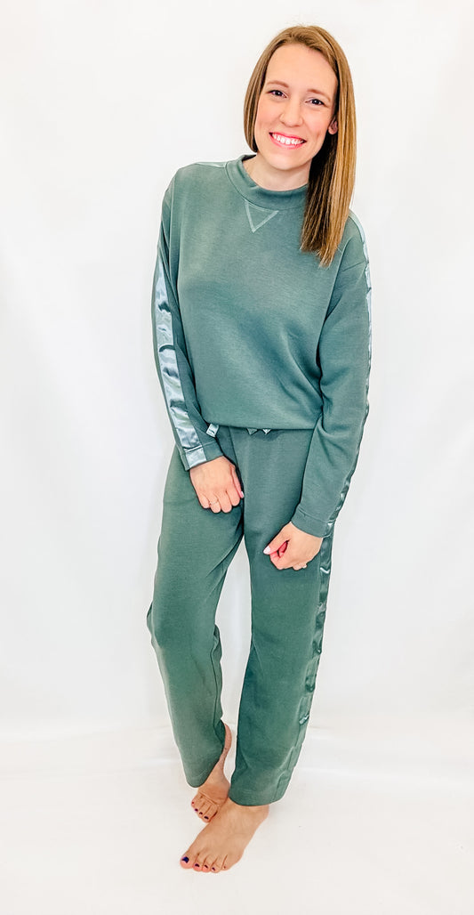 Sage Leaf Scuba Knit Sweatshirt with Satin Sides