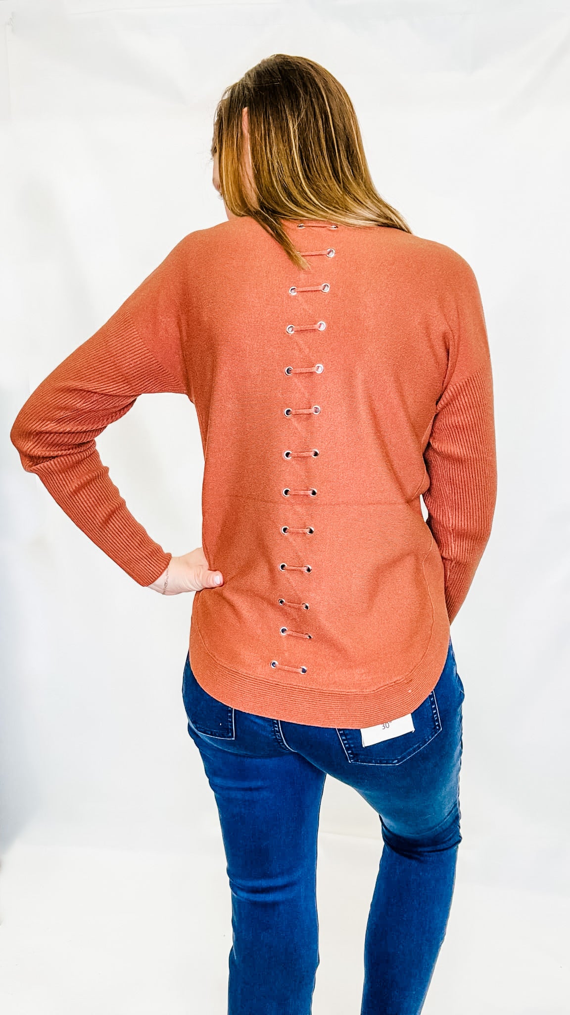 Charlie B Terracotta Sweater with Front Pockets