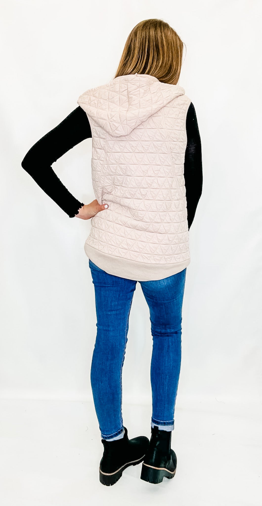 Ivory Quilted Vest with Hood