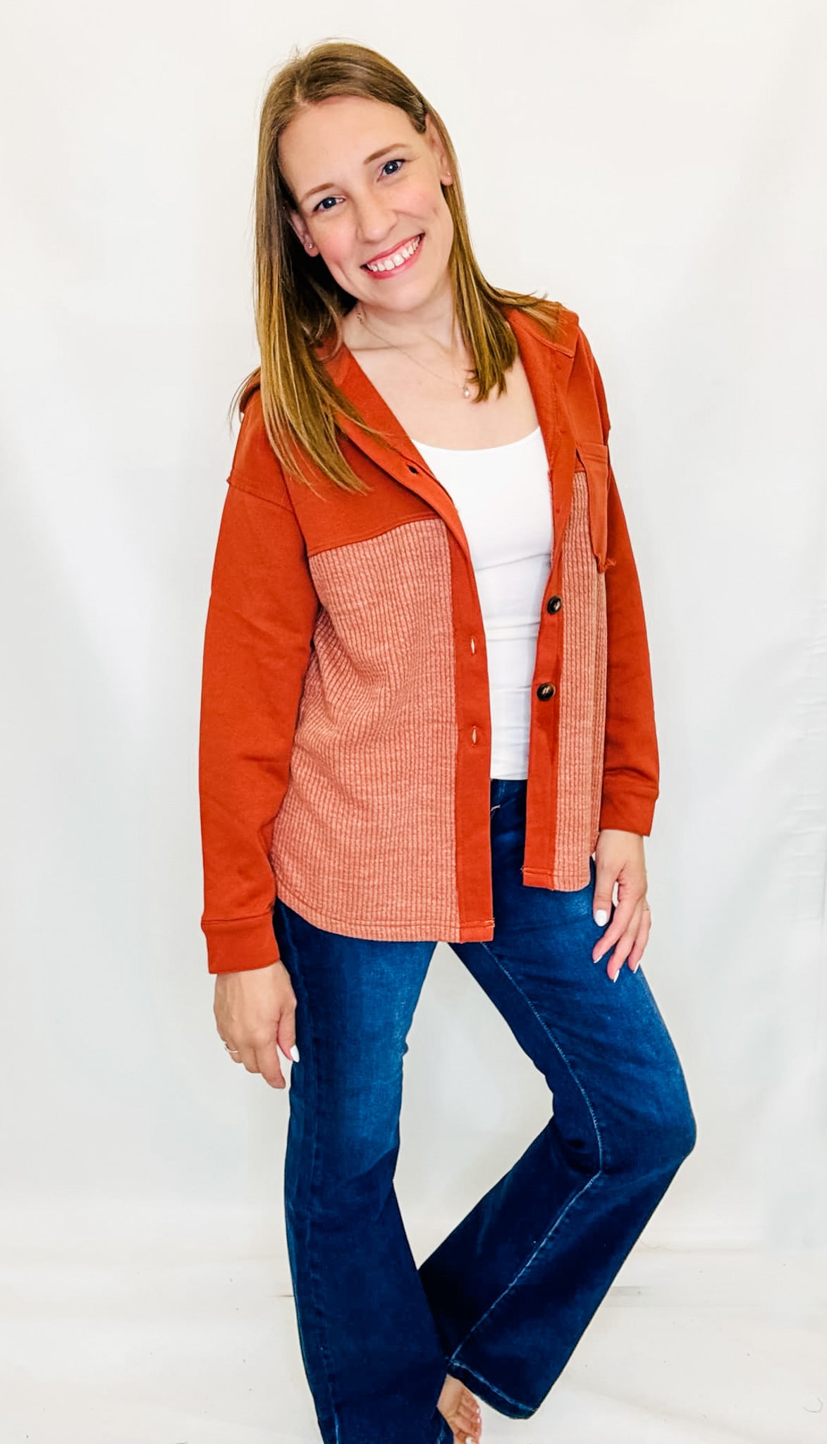 Rust Two-Tone Jacket with Hood