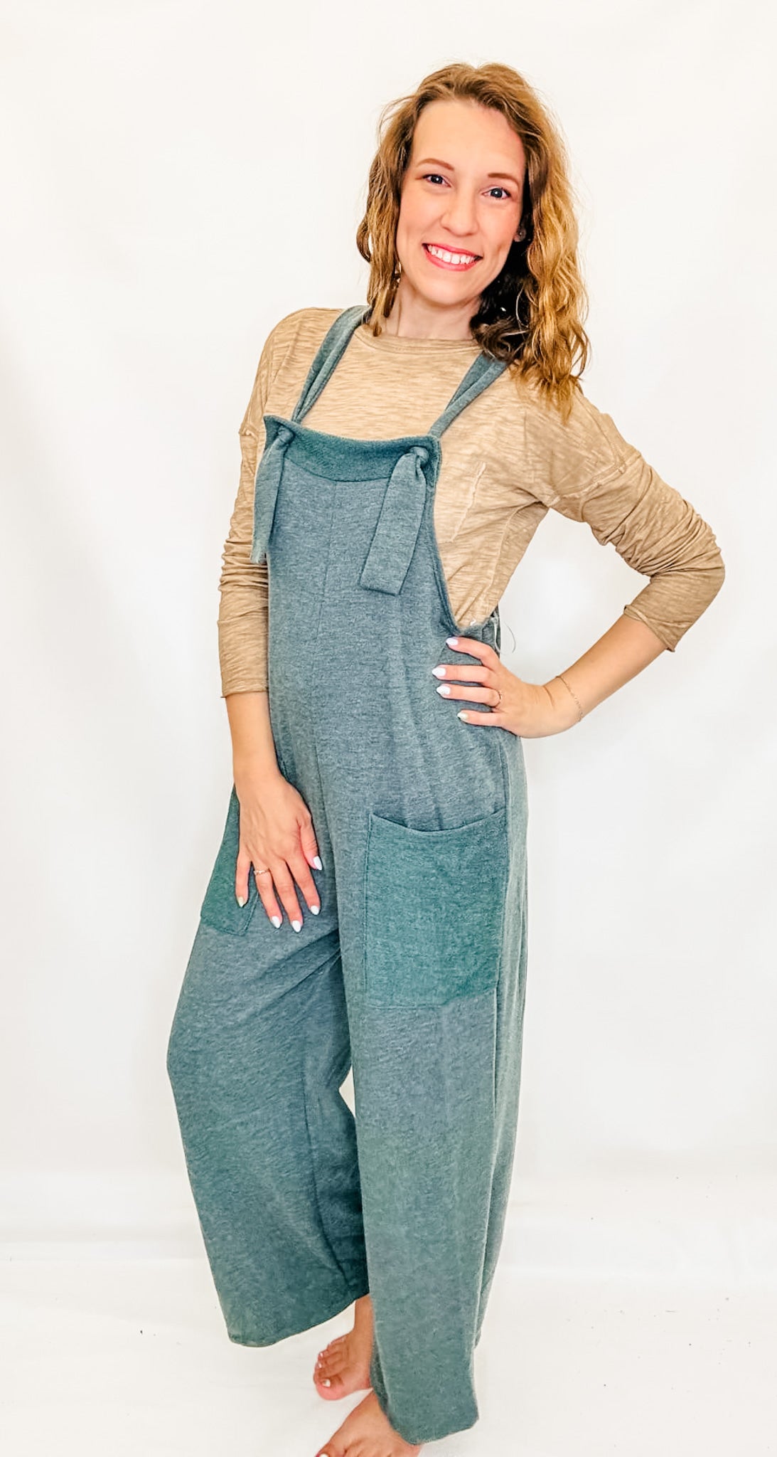 Forest Green Casual Tie-Strap Jumpsuit