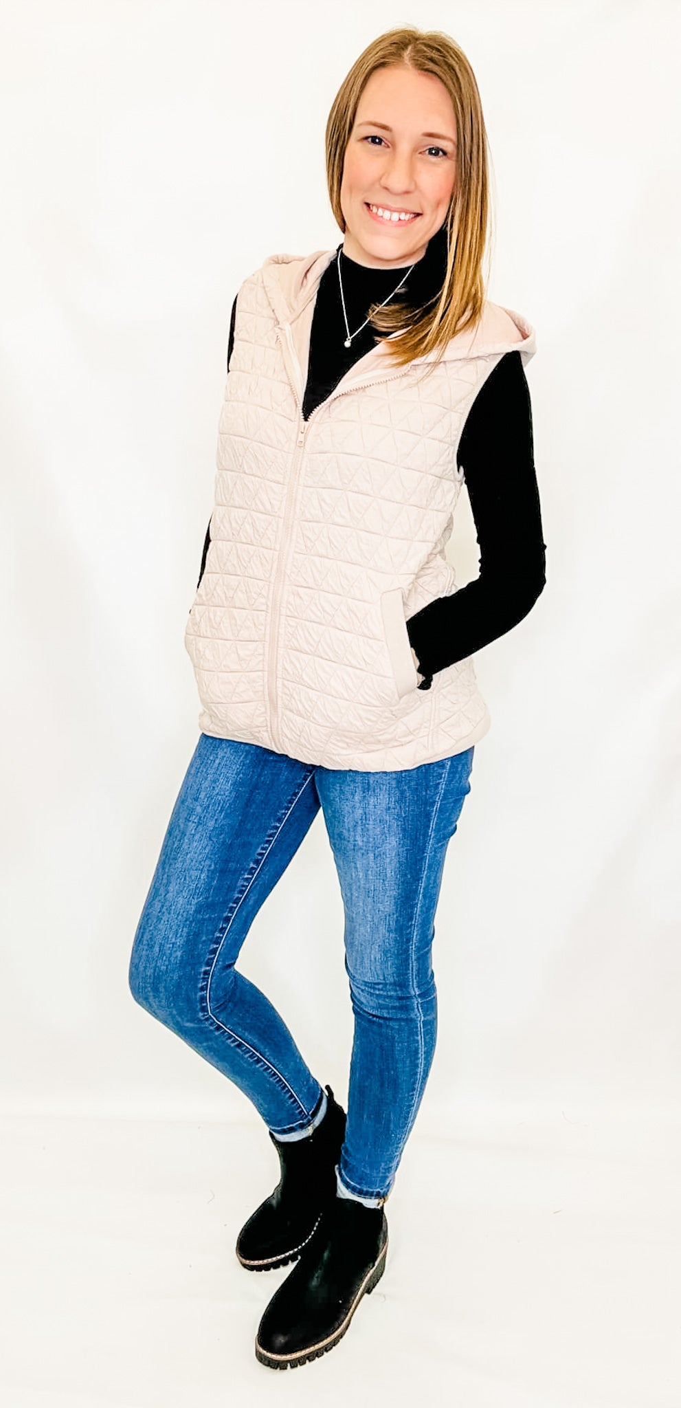 Ivory Quilted Vest with Hood