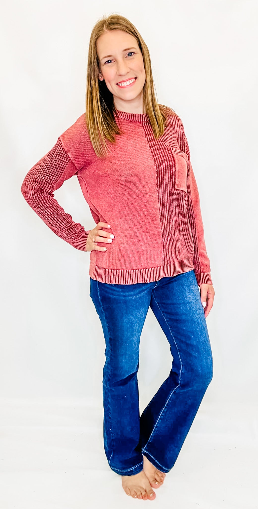 Wine Textured, Washed Yarn Sweater