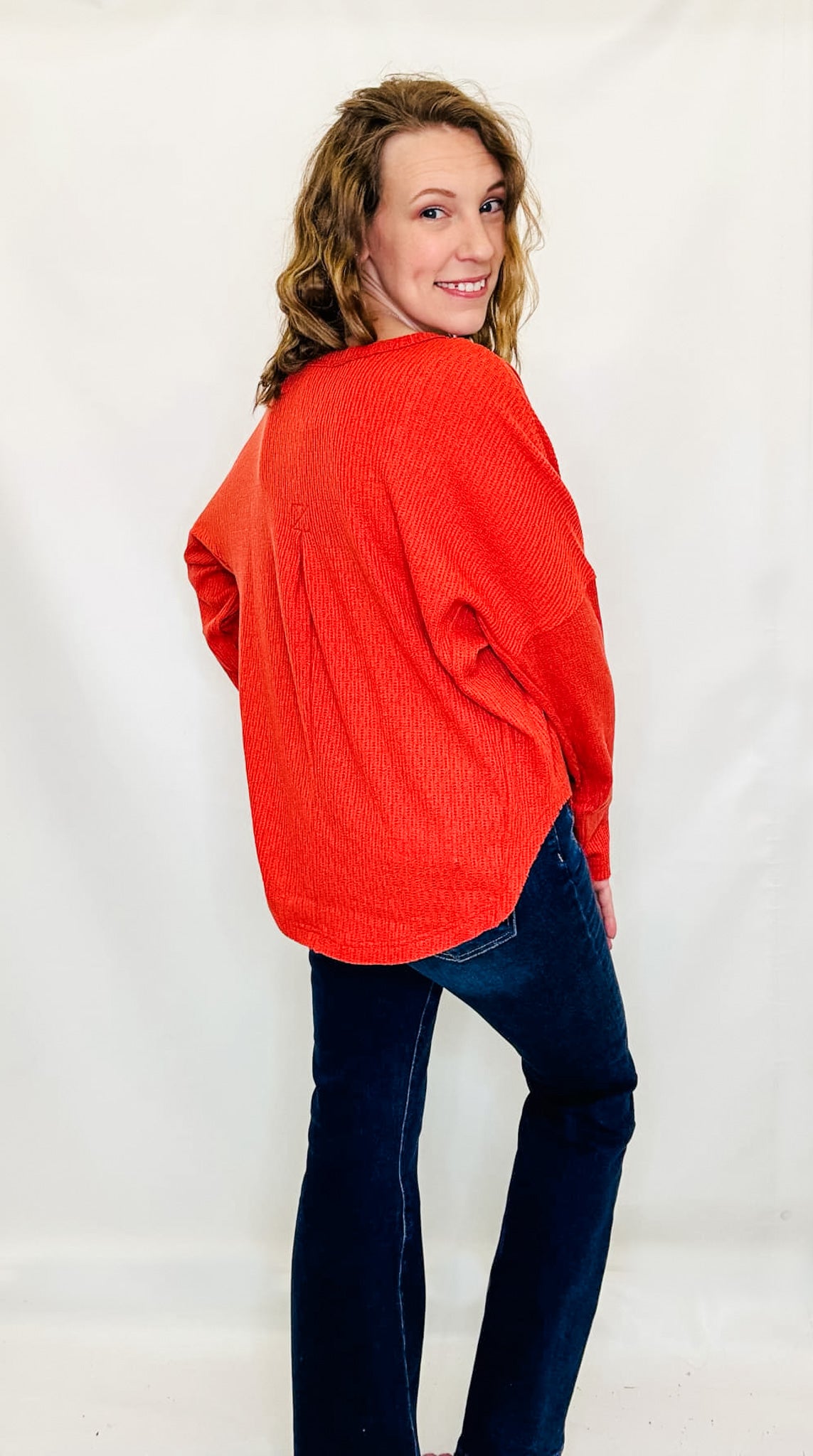 Rust Orange Oversized Henley Kit Top