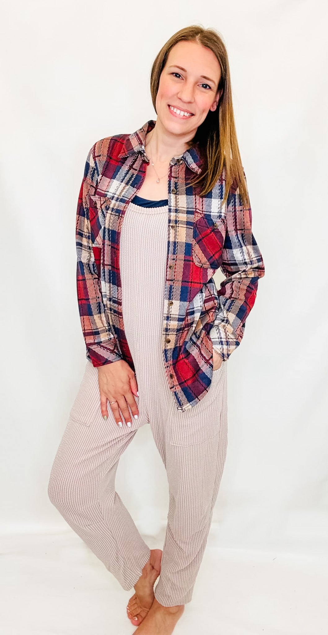 Rust & Navy Plaid Shirt Jacket