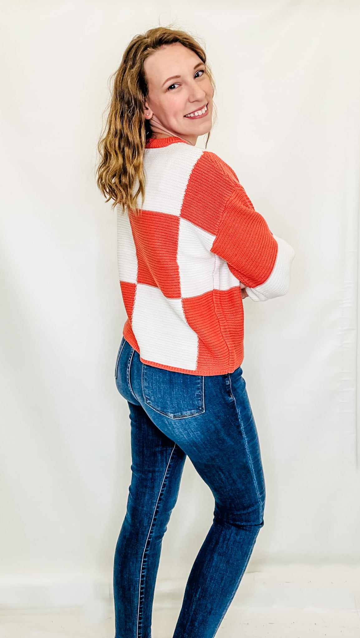 Pumpkin & White Color Block Sweater