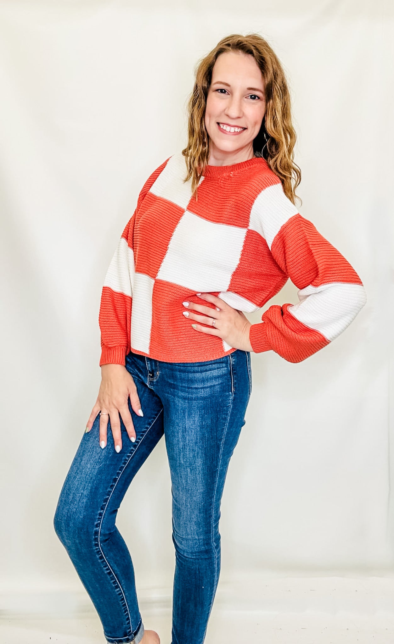 Pumpkin & White Color Block Sweater