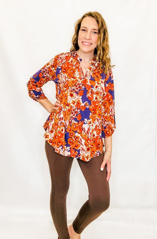 Plum Rust Lizzy Printed 3/4 Sleeve Top