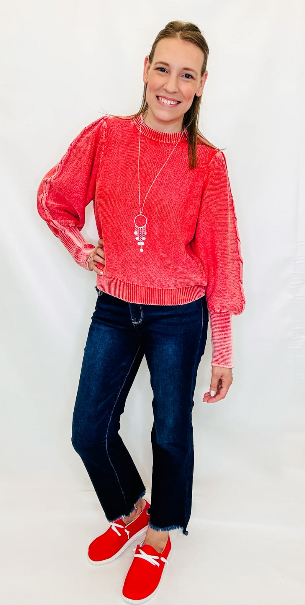 Boho Red Mineral Washed Sweater