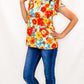 Blue, Red & Yellow Floral Flutter Short Sleeve