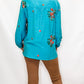 Multiples Aqua Floral Button Up Top