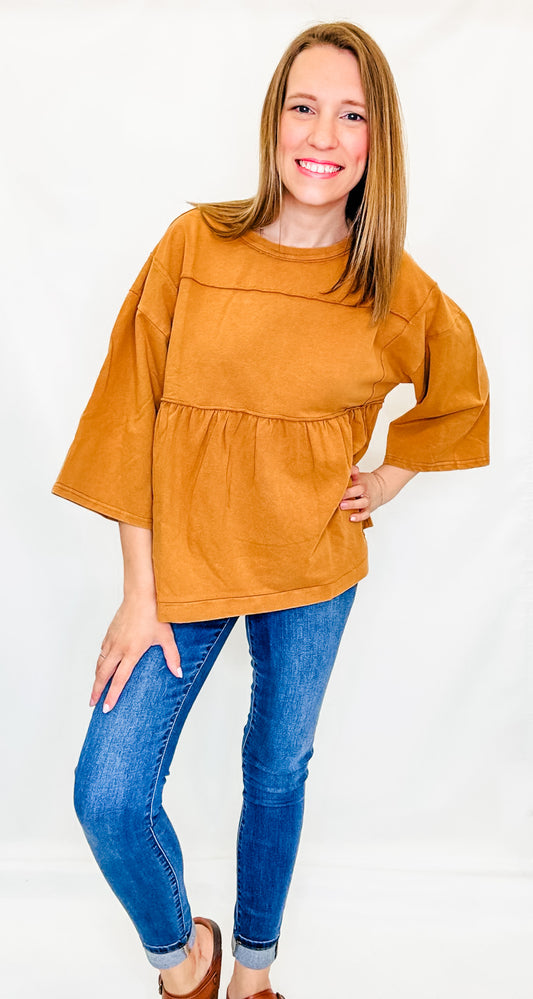 Camel Terry Knit Peplum Top